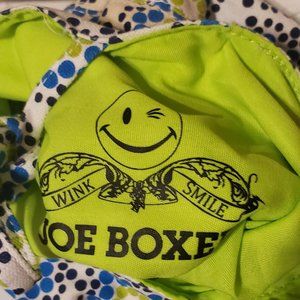 Joe Boxer handbag, lime green, blue, white coloring